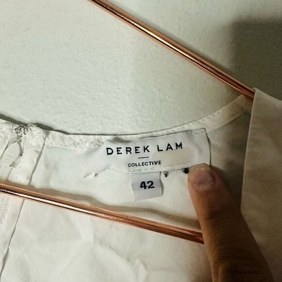 DEREK LAM White Noe Puff-Sleeve Peplum Plunging V-Neck Top Size 42 - Picture 9 of 10